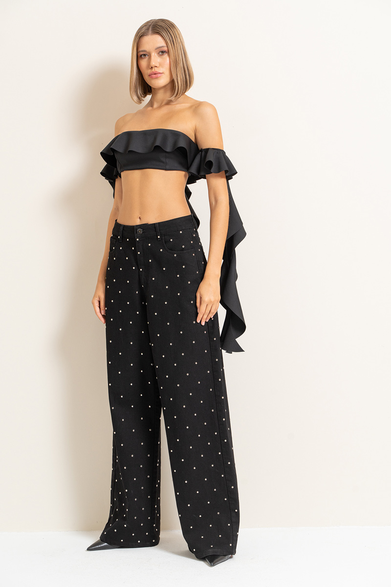 Wholesale Black Ruffle Mini Tube Top with Detached Sleeves