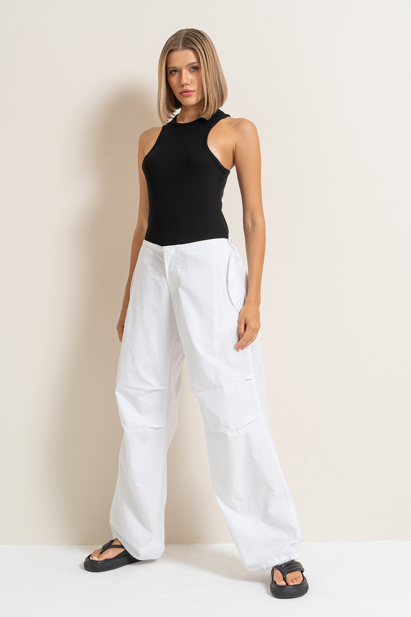 White Waistband Pants with Cargo Pockets