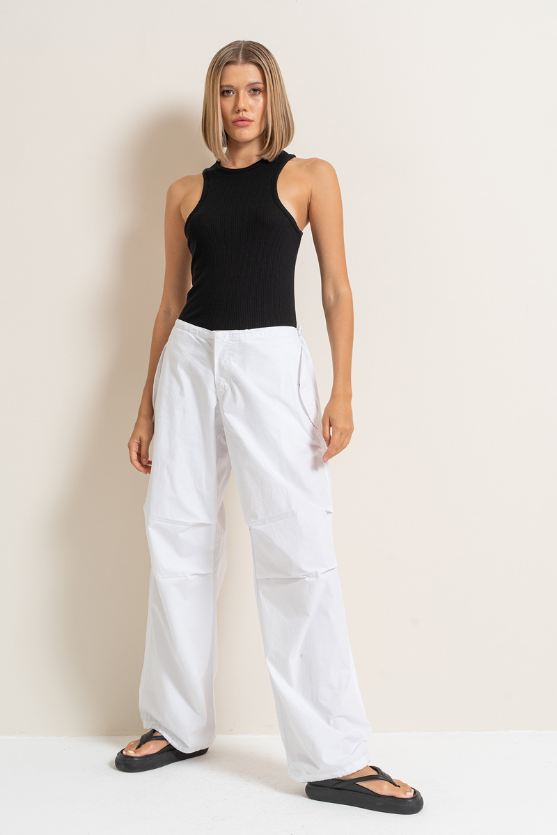 White Waistband Pants with Cargo Pockets