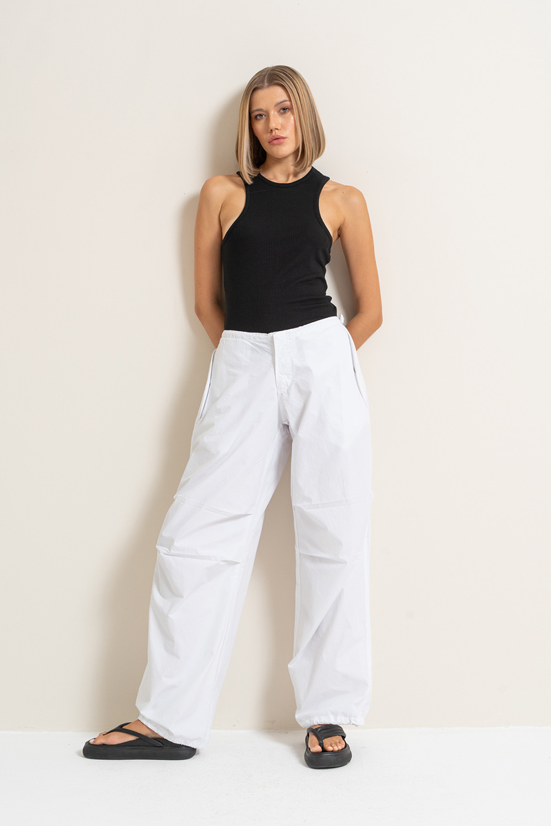 White Waistband Pants with Cargo Pockets