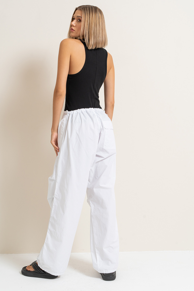 White Waistband Pants with Cargo Pockets