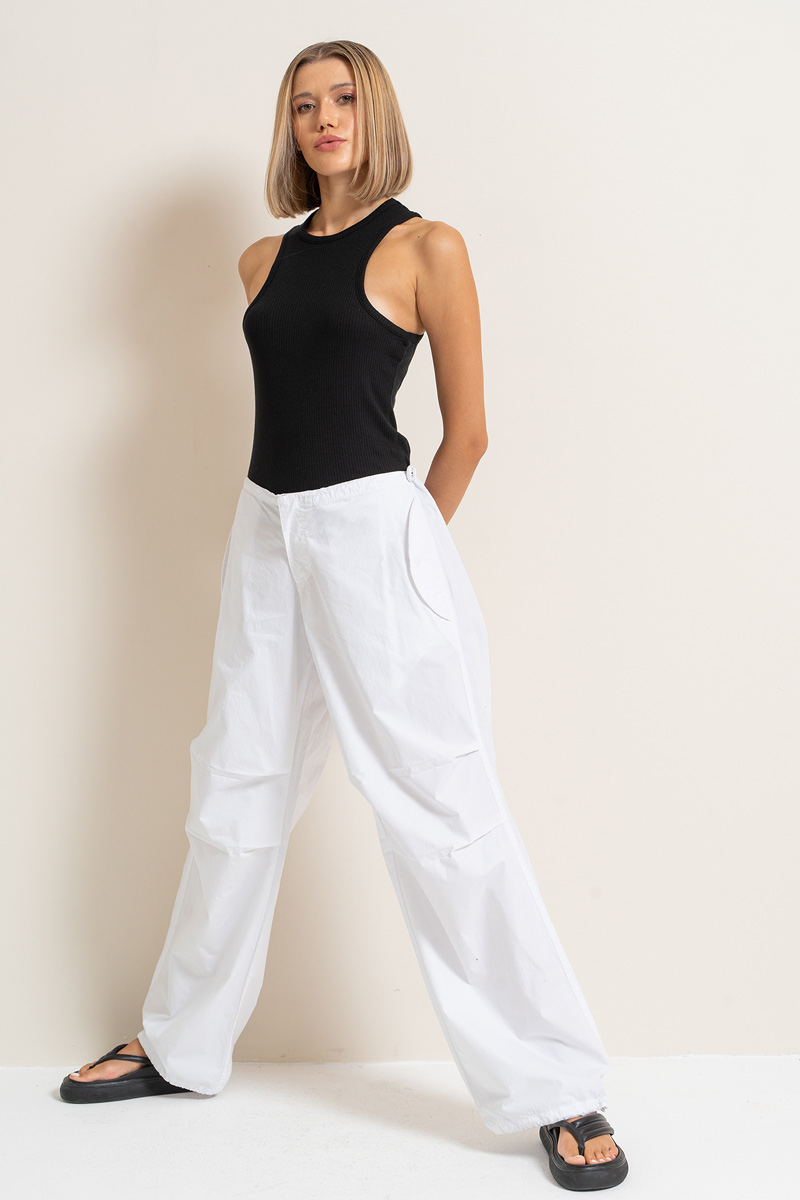 White Waistband Pants with Cargo Pockets