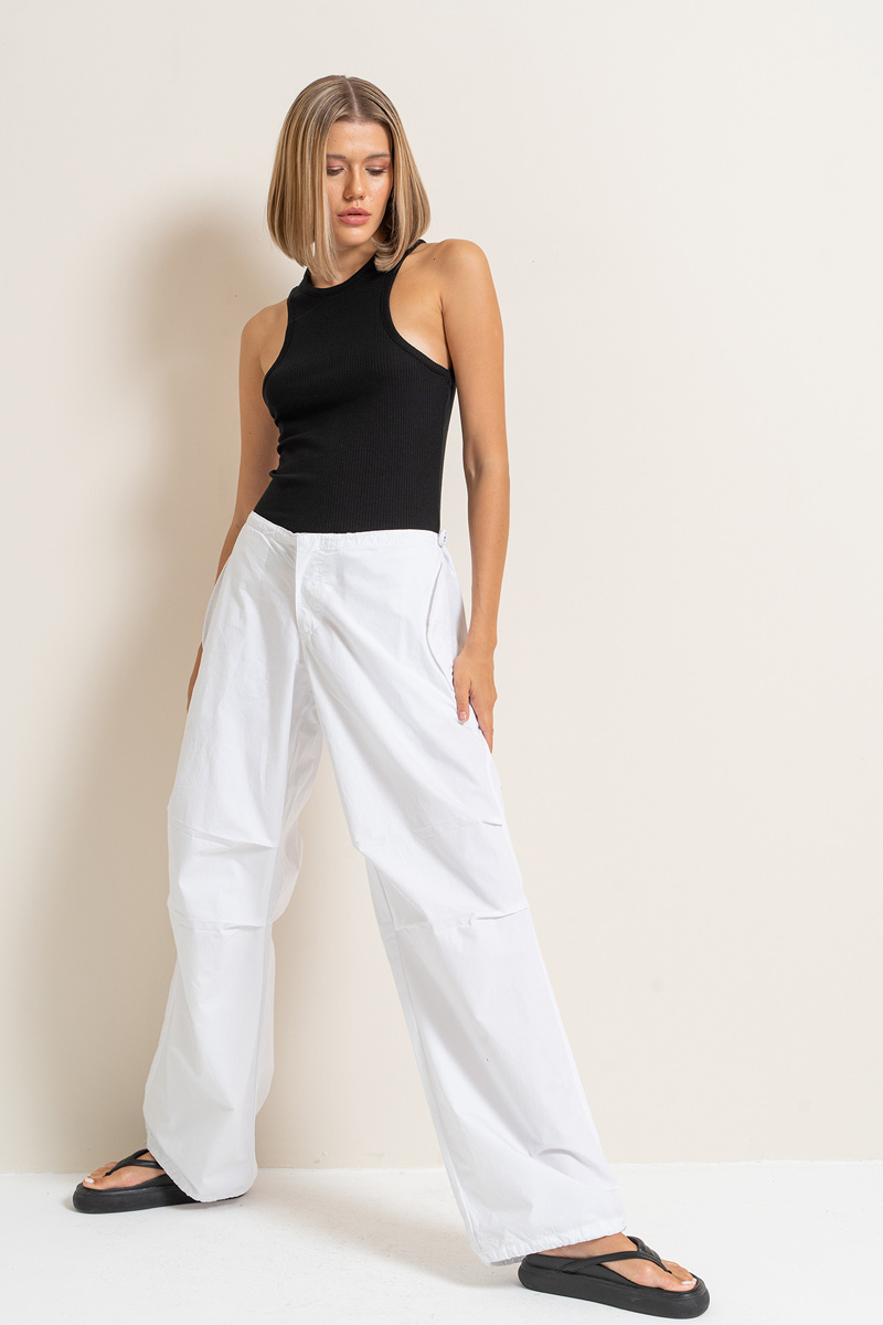 White Waistband Pants with Cargo Pockets