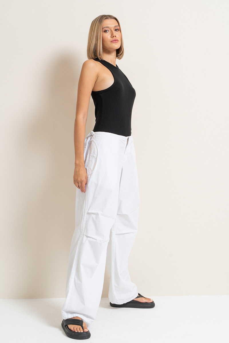 White Waistband Pants with Cargo Pockets