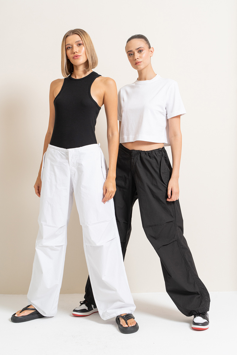 White Waistband Pants with Cargo Pockets
