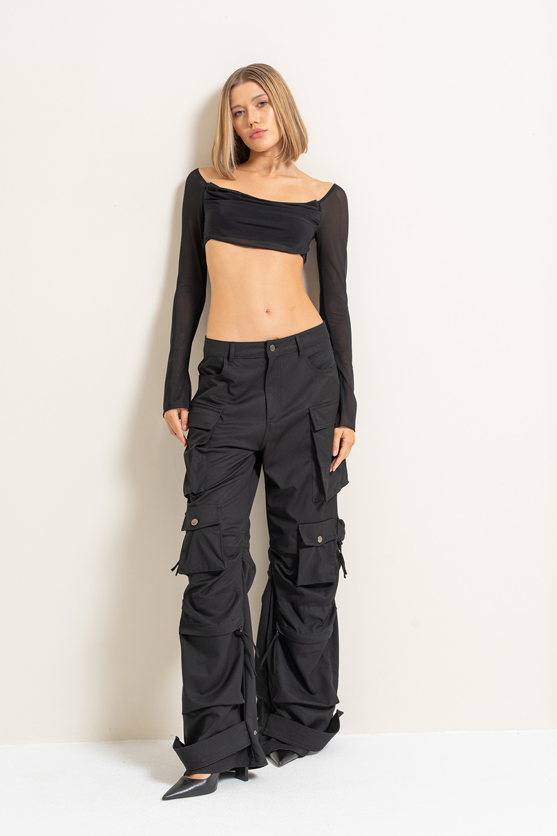 Black Cargo Pants with Multi Pockets