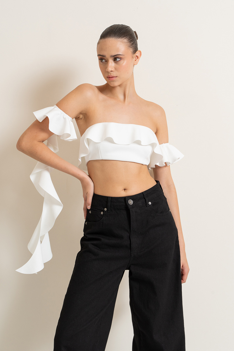 Wholesale Offwhite Ruffle Mini Tube Top with Detached Sleeves