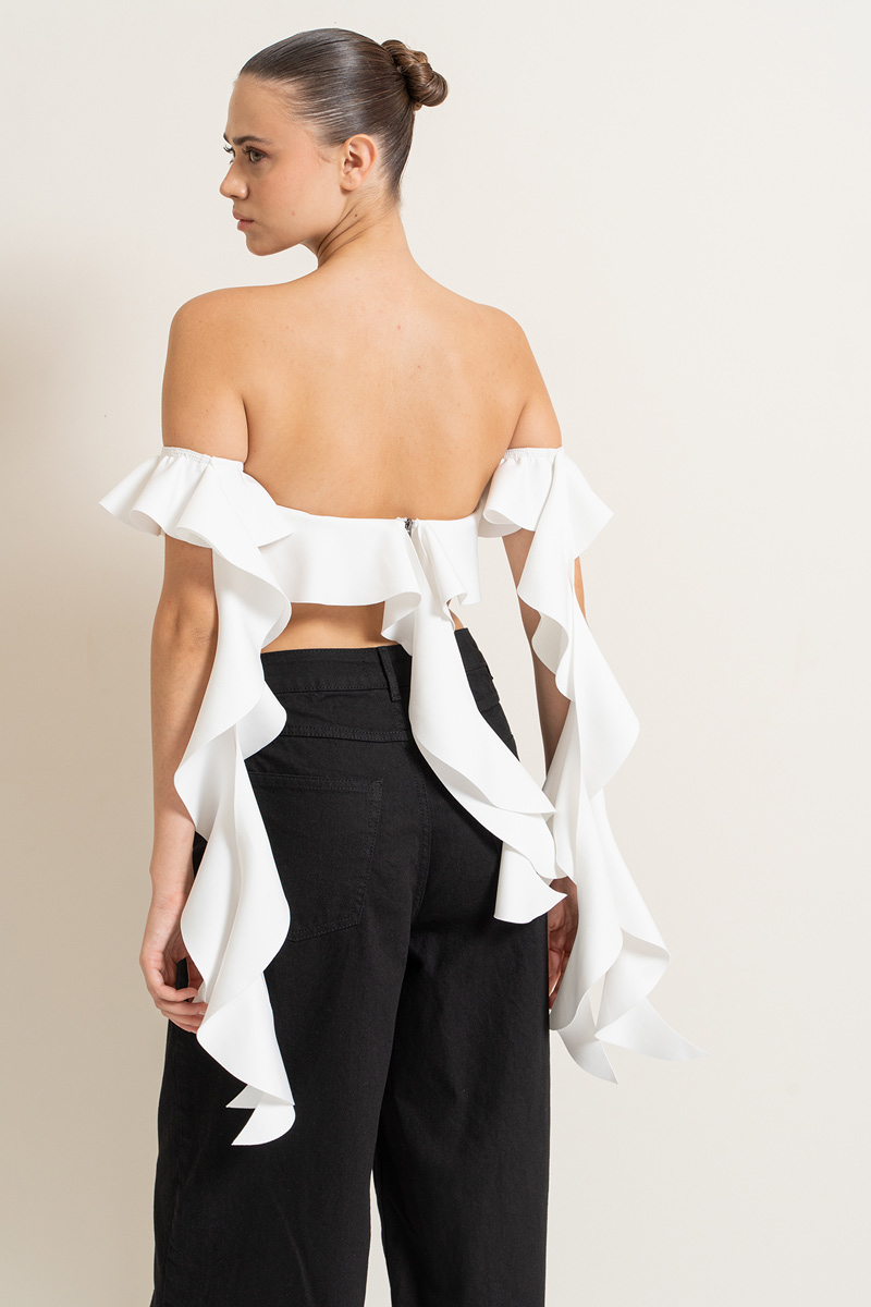 Offwhite Ruffle Mini Tube Top with Detached Sleeves