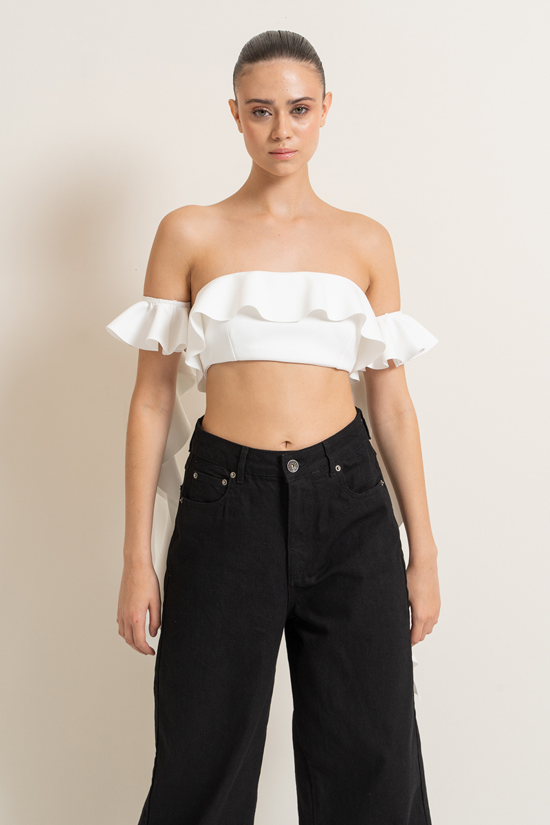 Wholesale Offwhite Ruffle Mini Tube Top with Detached Sleeves