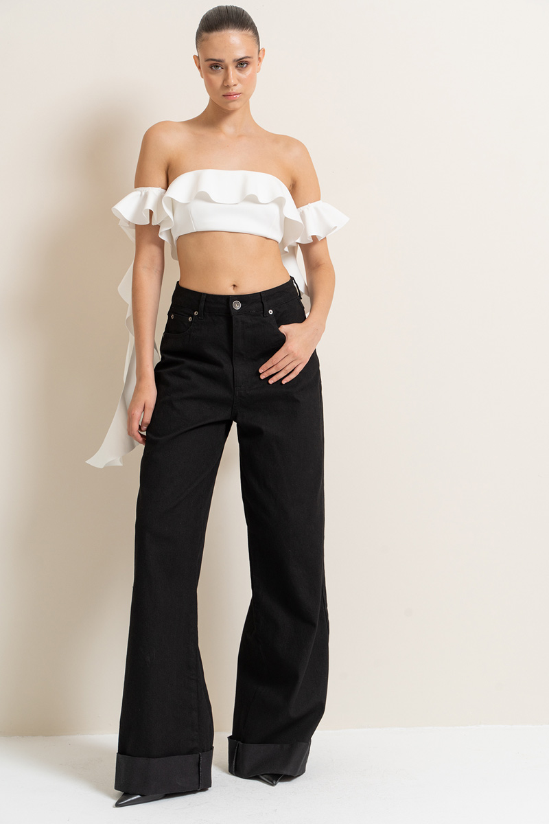 Offwhite Ruffle Mini Tube Top with Detached Sleeves