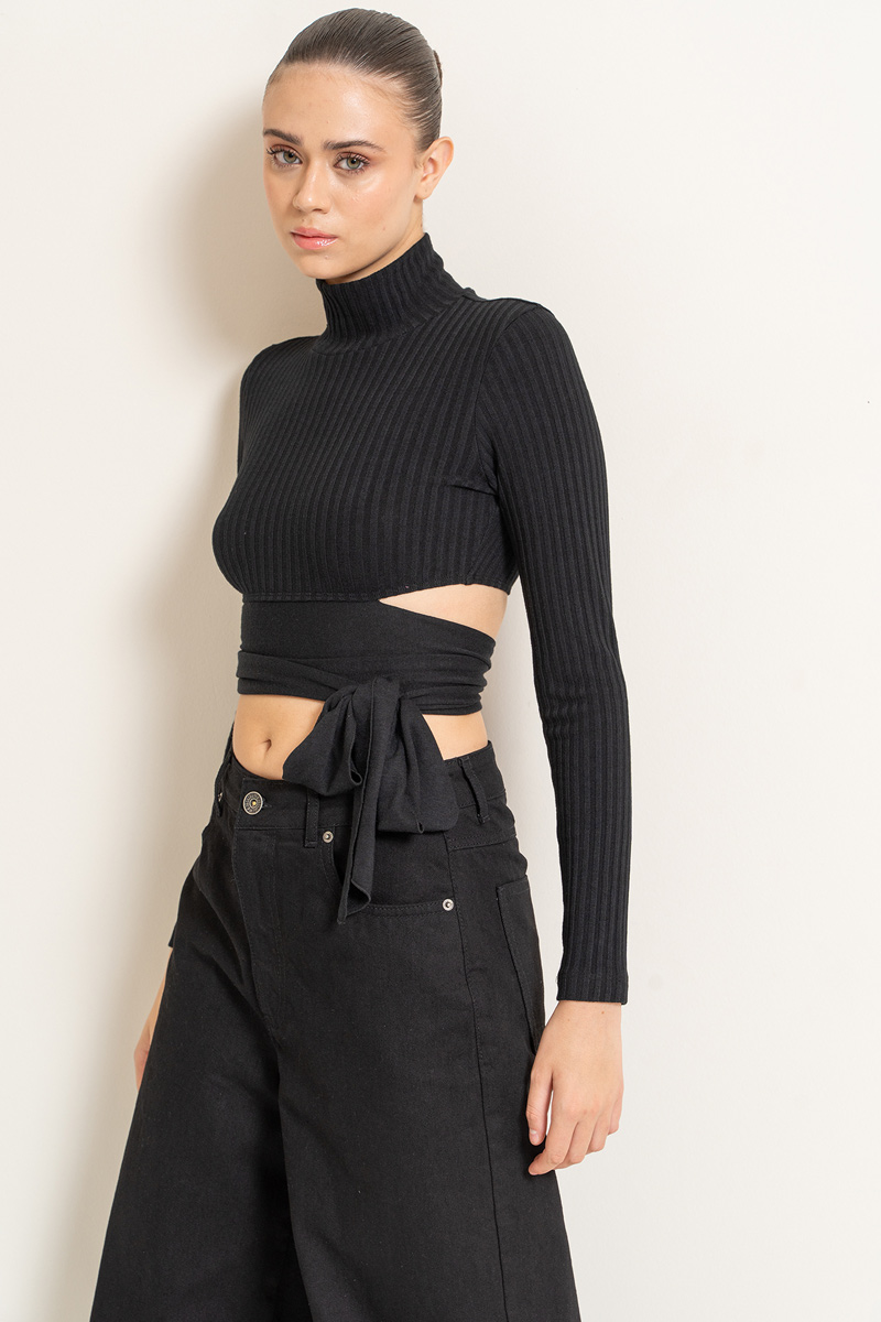 Wholesale Long Sleeve Black Lace Up Camisole Blouse
