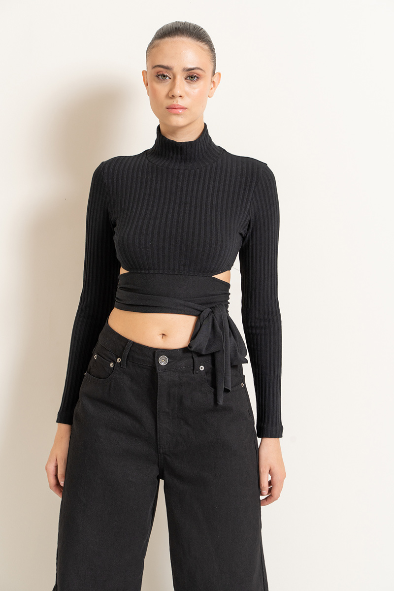 Wholesale Long Sleeve Black Lace Up Camisole Blouse