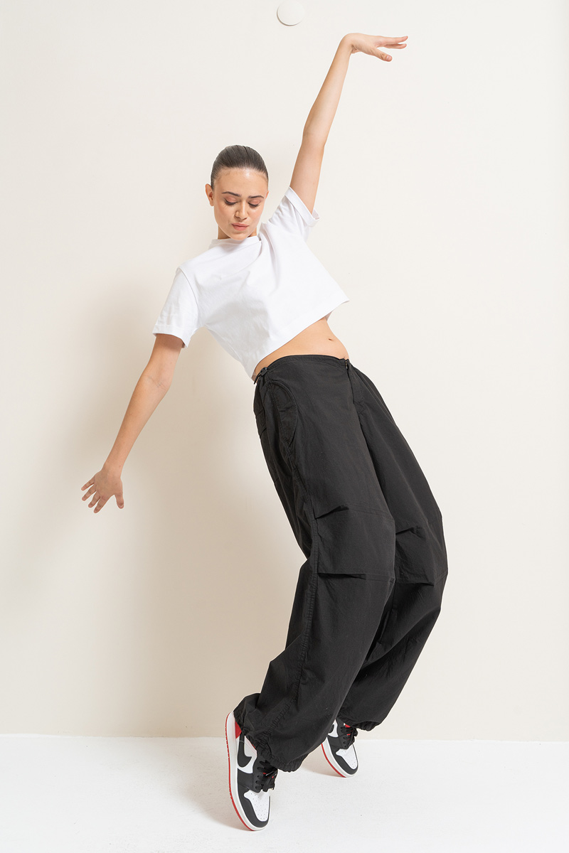 Black Waistband Pants with Cargo Pockets