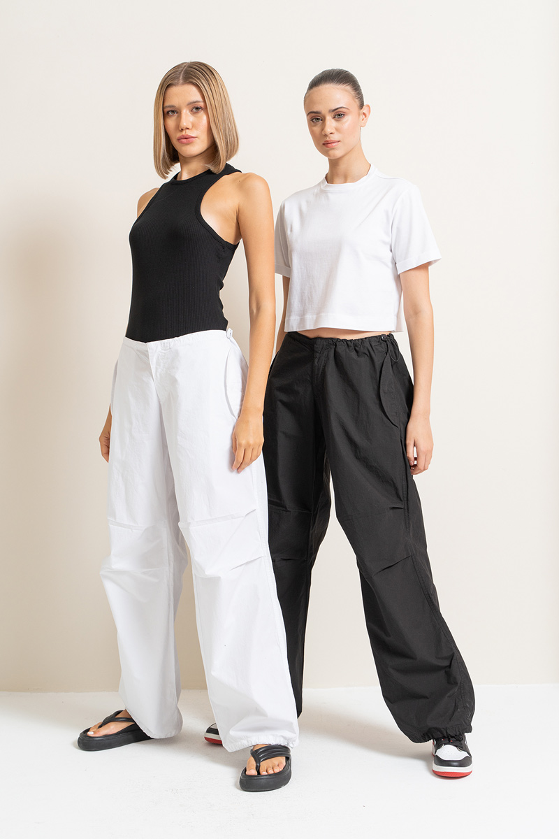 Black Waistband Pants with Cargo Pockets