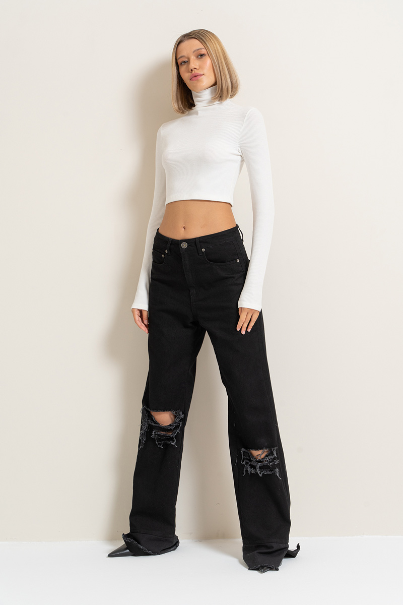 Wholesale Black Slit-Hem Jeans