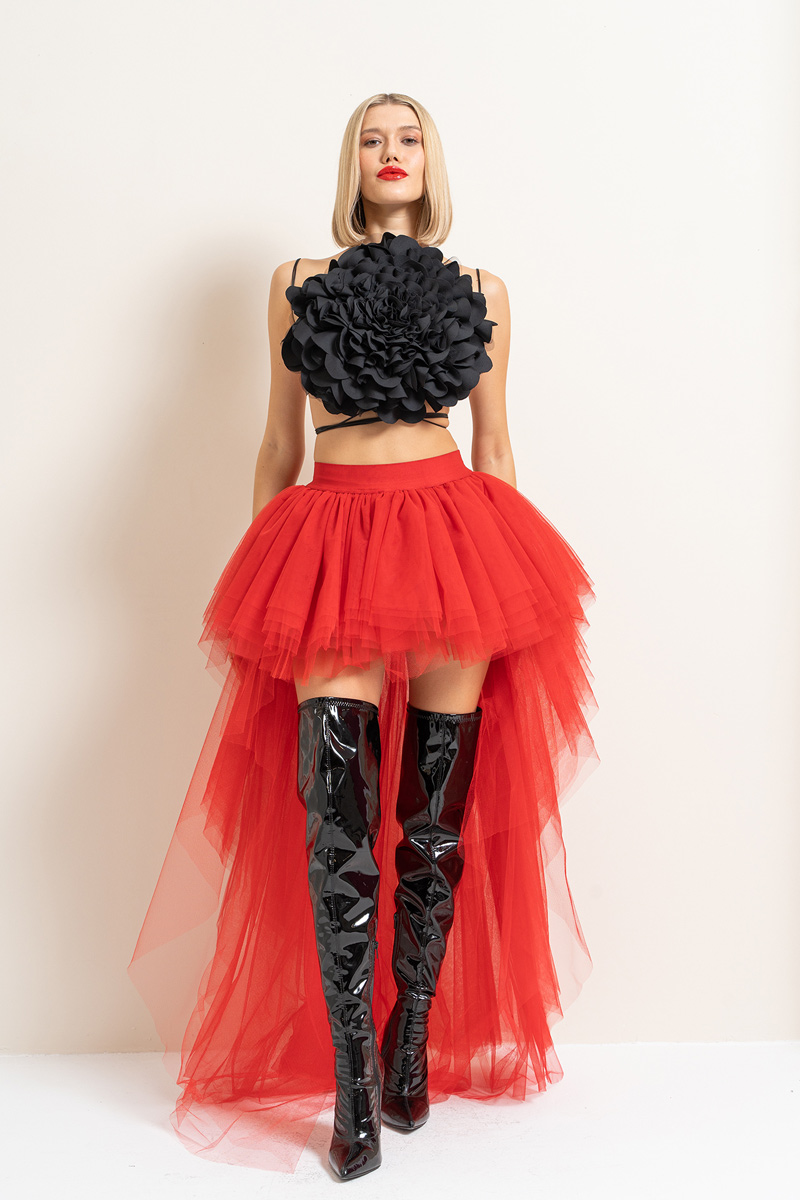 High Low Red Tulle Skirt