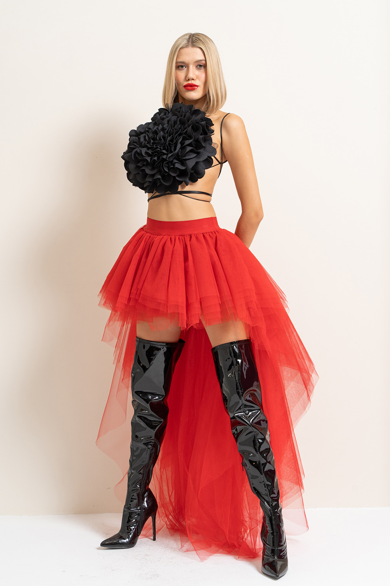 High Low Red Tulle Skirt