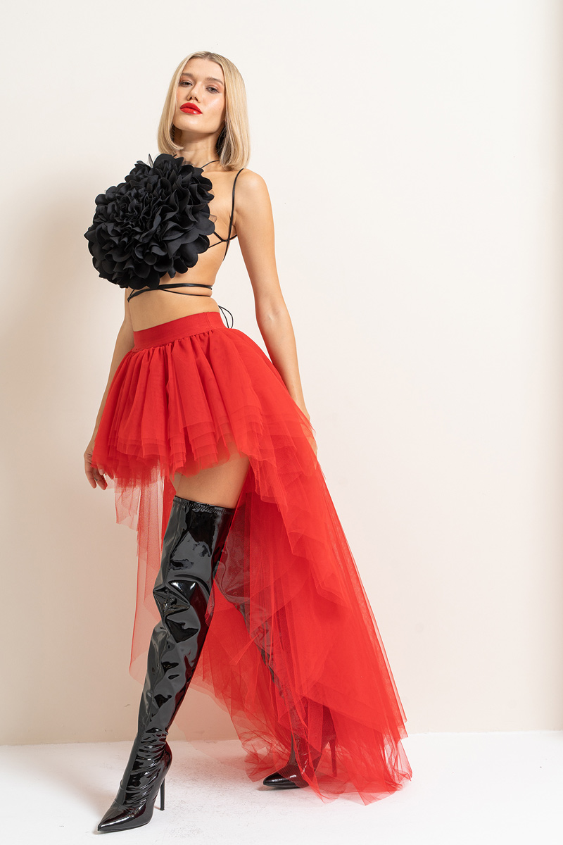 Wholesale High Low Red Tulle Skirt