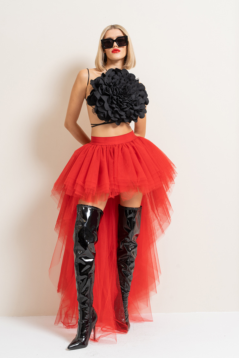 High Low Red Tulle Skirt