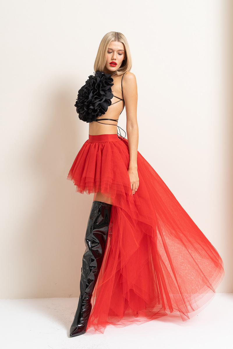 High Low Red Tulle Skirt