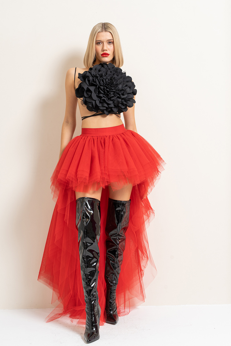 High Low Red Tulle Skirt