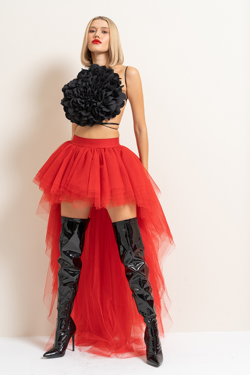 High Low Red Tulle Skirt