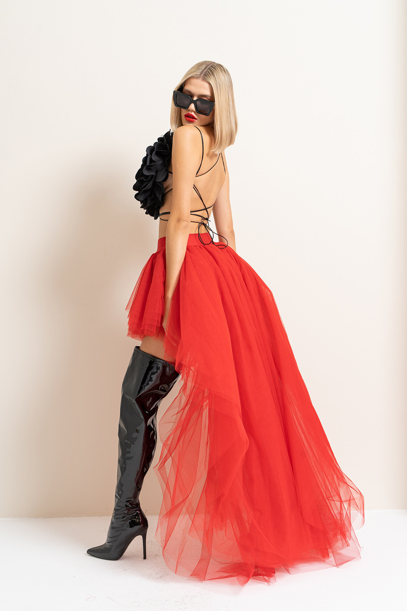 High Low Red Tulle Skirt