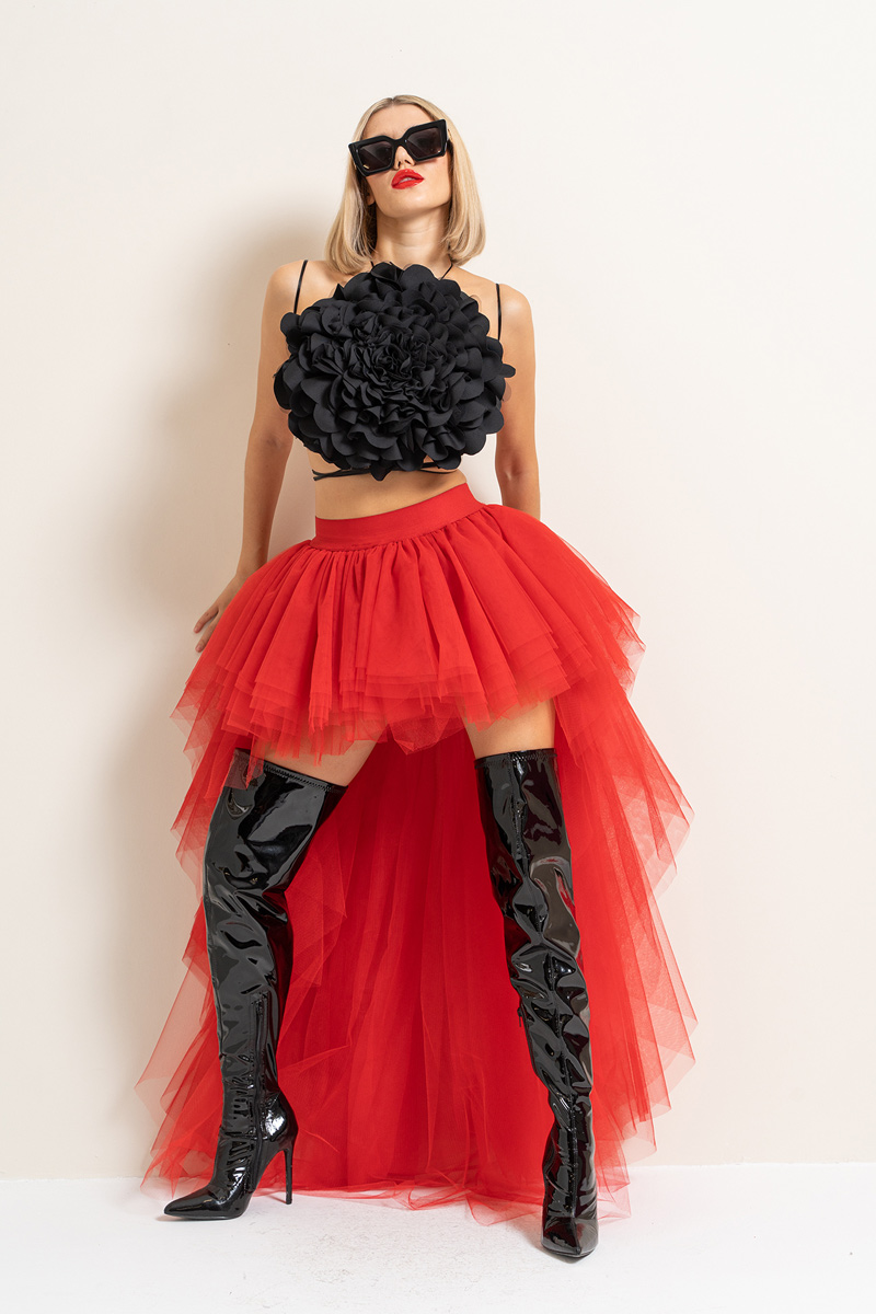 High Low Red Tulle Skirt