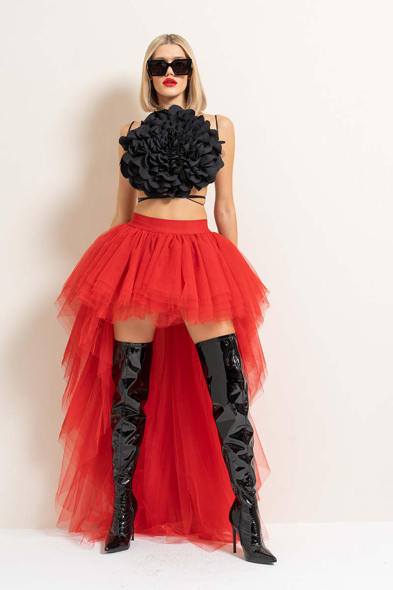 High Low Red Tulle Skirt