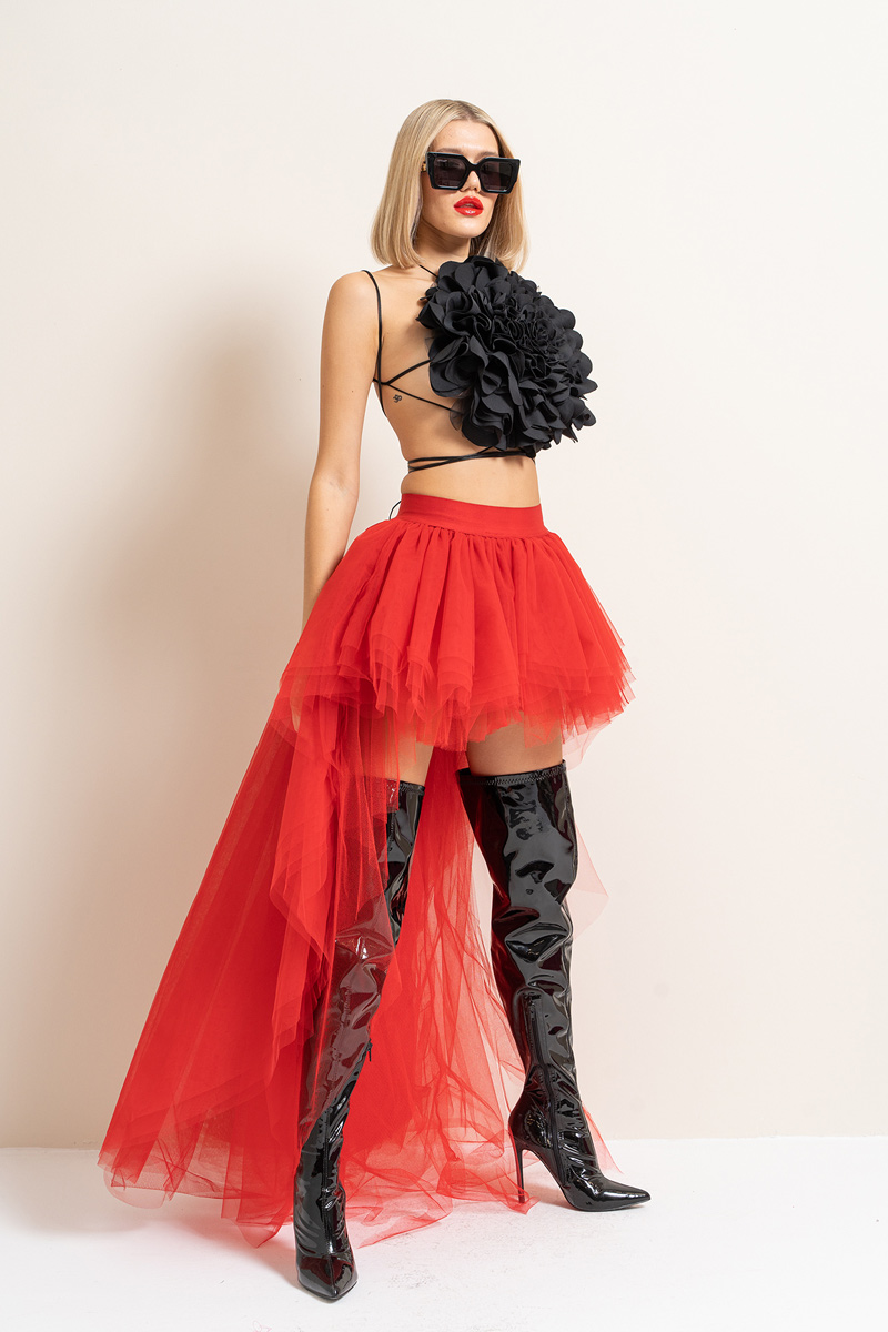 High Low Red Tulle Skirt