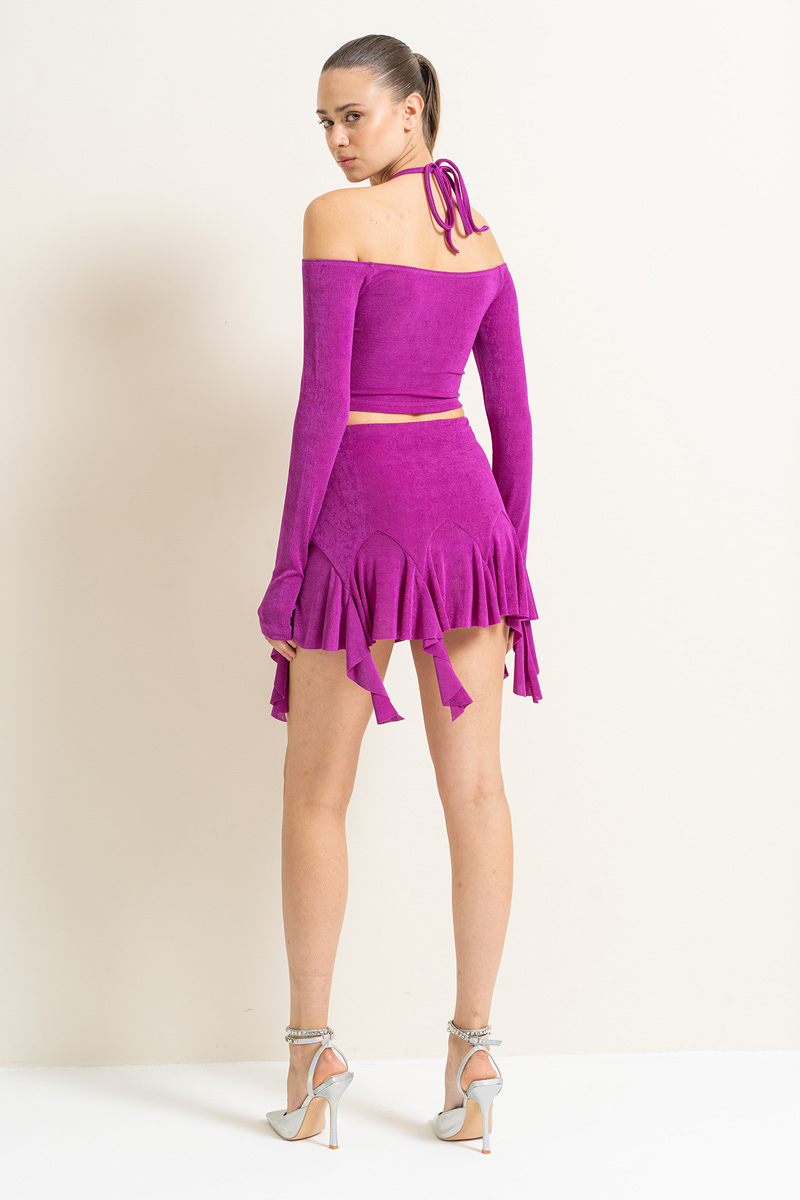 Magenta Ruffle-Hem Mini Skirt