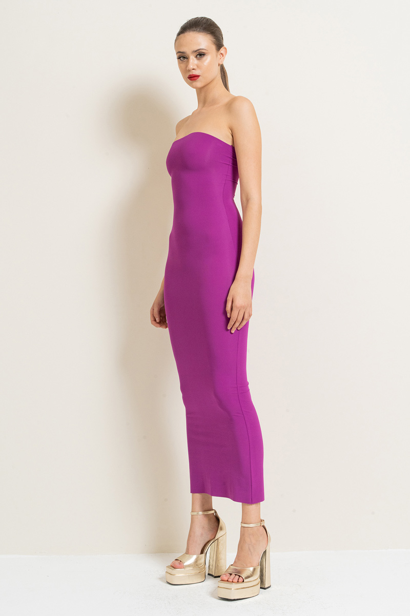 Wholesale Strapless Long Cami Slip Magenta Dress