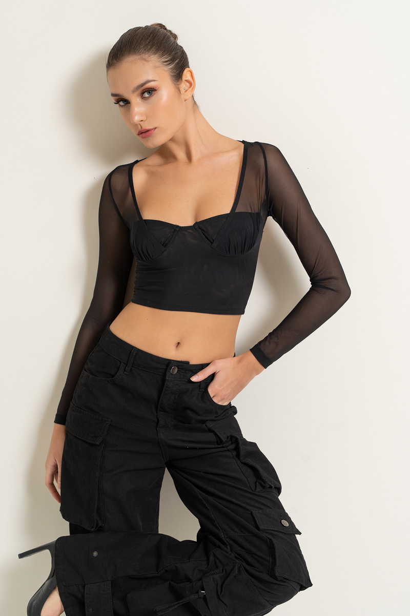 Black Backless Mesh Top