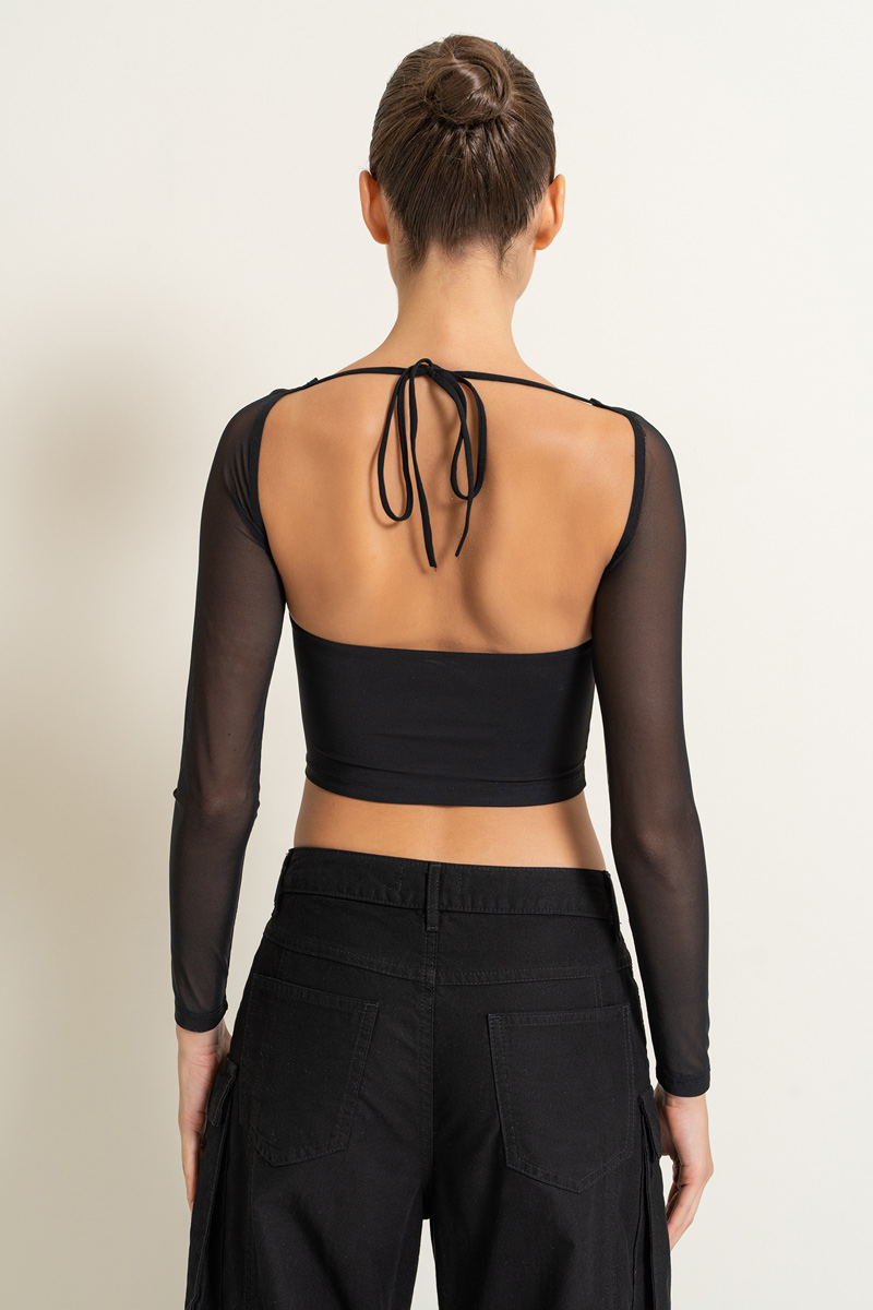 Black Backless Mesh Top