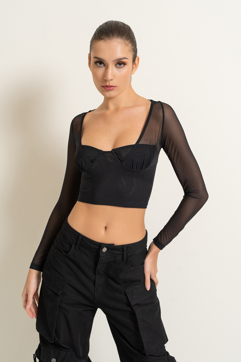 Black Backless Mesh Top