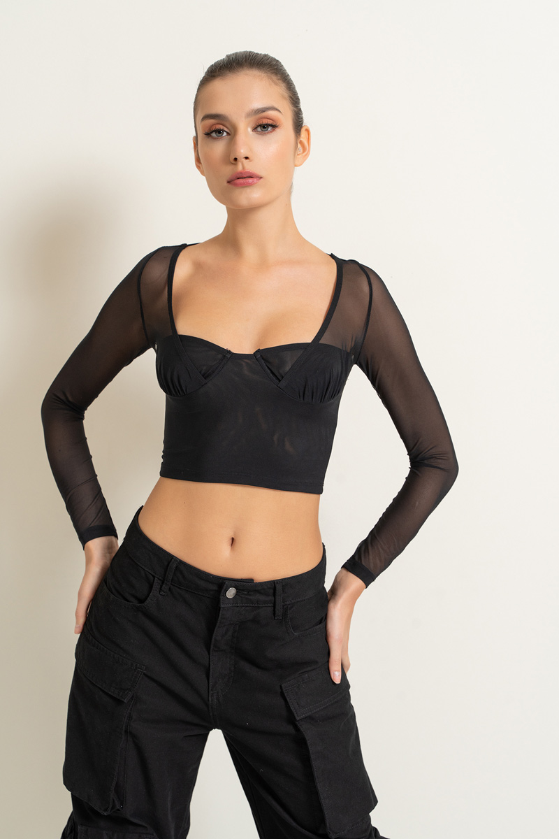 Black Backless Mesh Top