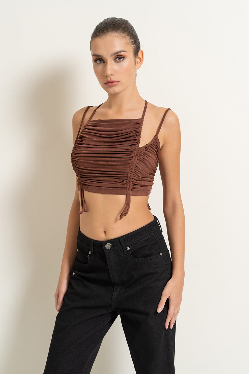 Wholesale WALNUT Ruched Crop Cami Top