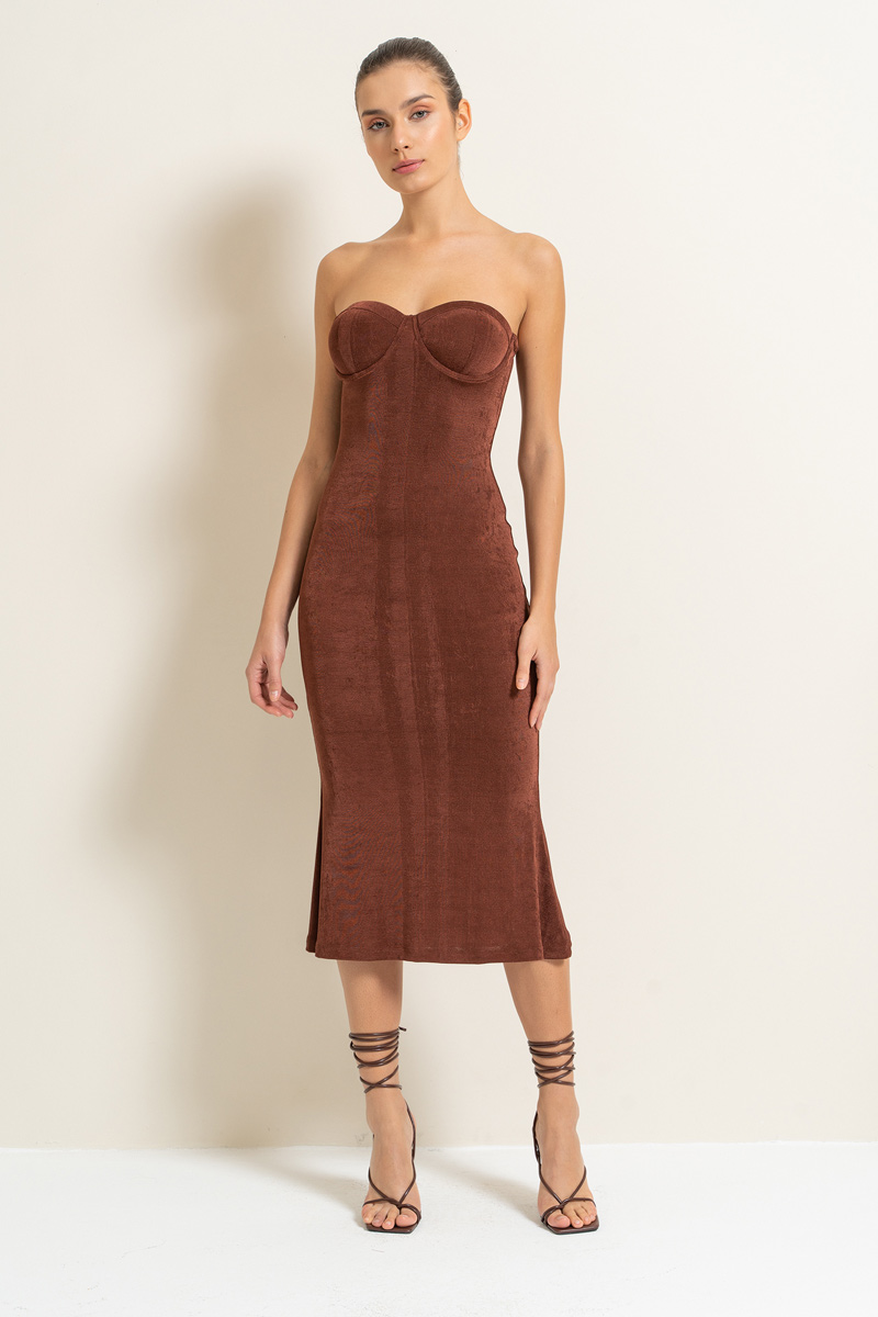 WALNUT Tube Dress with Padded Cups