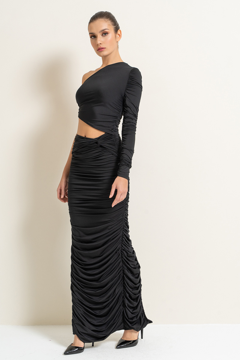 Black One-Shoulder Cut Out Maxi Dress