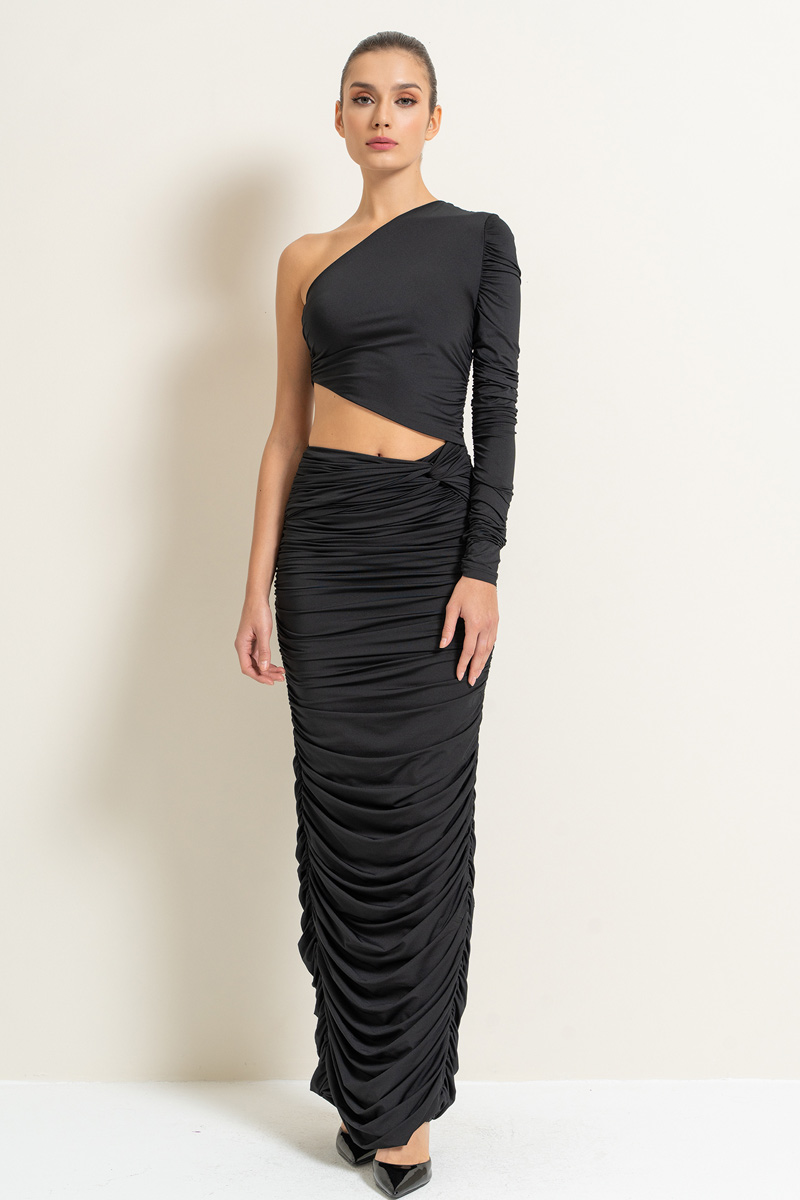 Black One-Shoulder Cut Out Maxi Dress