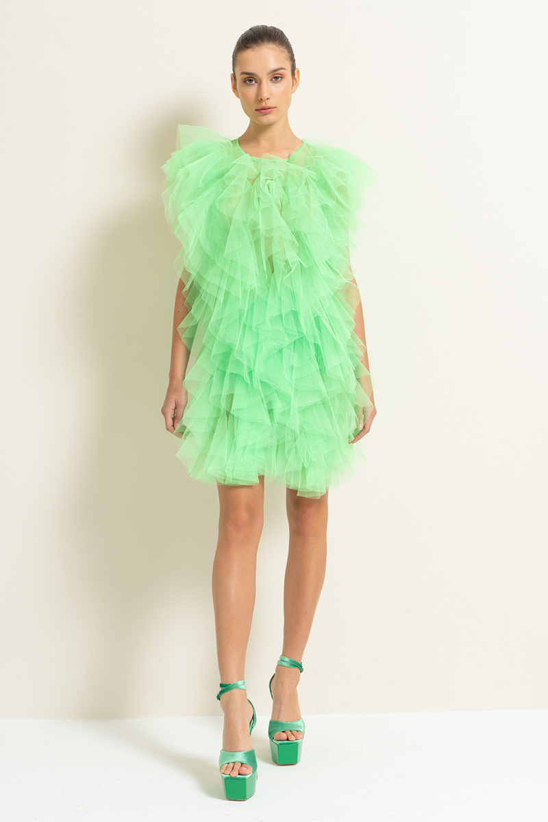 NEON LIGHT GREEN Ruffle Tulle Mini Dress