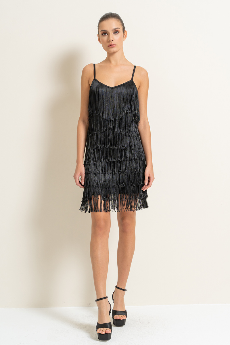 Wholesale Black Fringe Cami Mini Dress