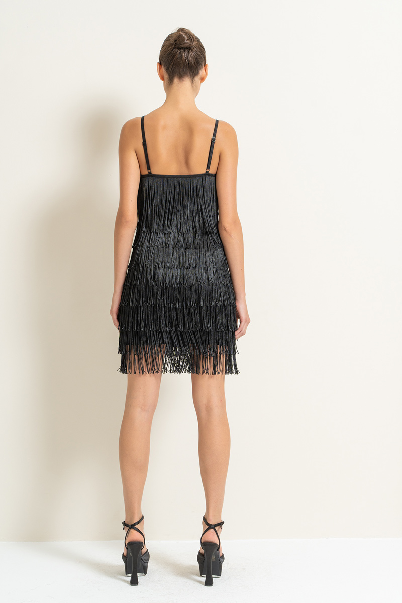 Black Fringe Cami Mini Dress