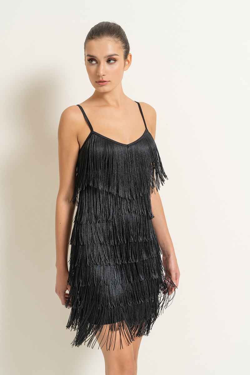 Black Fringe Cami Mini Dress