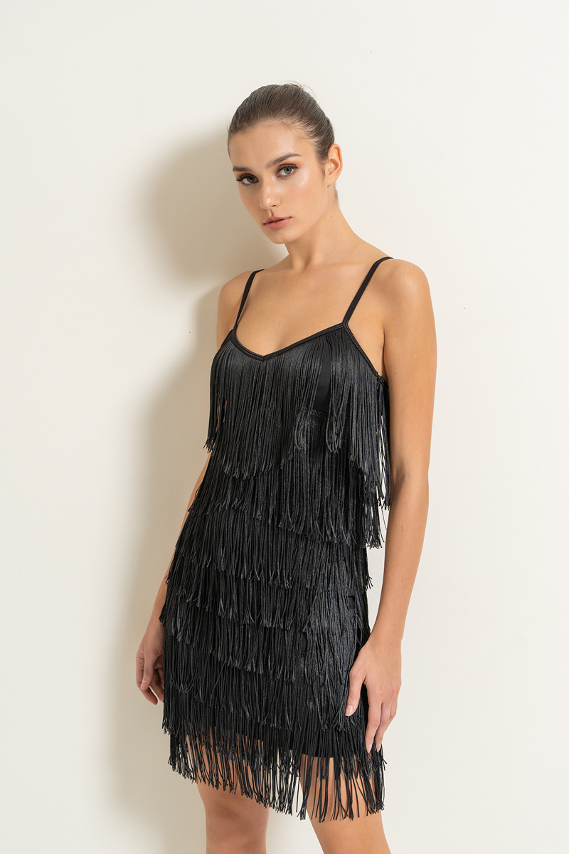 Wholesale Black Fringe Cami Mini Dress
