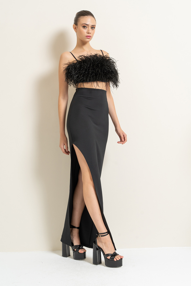 Black Split-Side Maxi Skirt