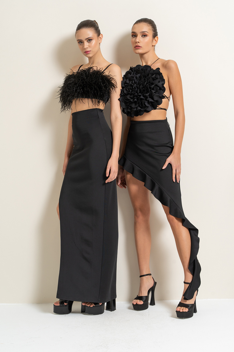 Black Split-Side Maxi Skirt