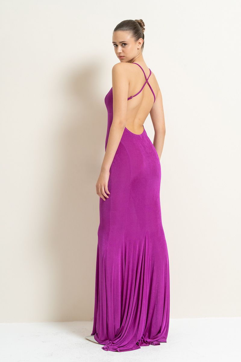 Wholesale Magenta Backless Cami Maxi Dress