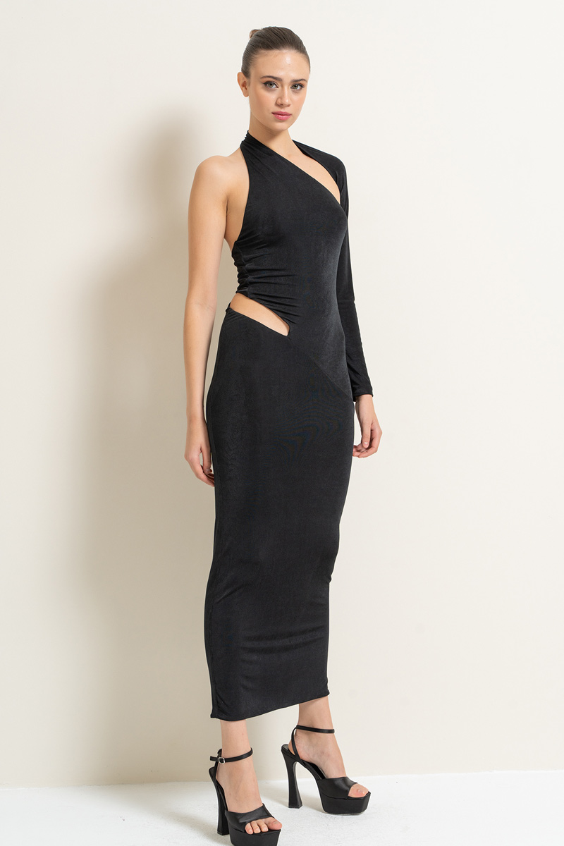 Black Cut Out One-Shoulder Dress