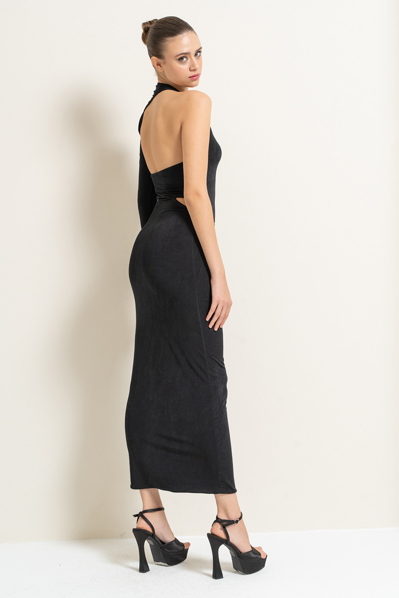 Wholesale Black Cut Out One-Shoulder Dress